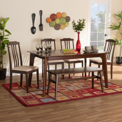 Picture of Baxton Studio Clarissa 6-Piece Dining Set, 29-15/16inH x 59-1/8inW x 35-7/16inD, Cream/Dark Brown