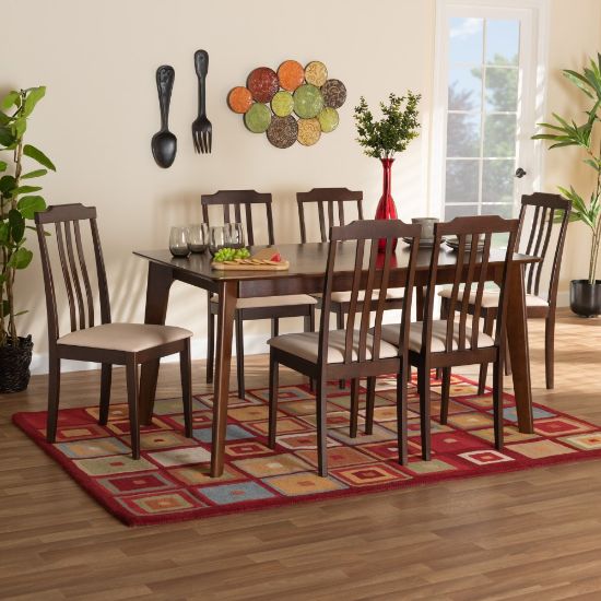 Picture of Baxton Studio Clarissa 7-Piece Dining Set, 29-15/16inH x 59-1/8inW x 35-7/16inD, Cream/Dark Brown