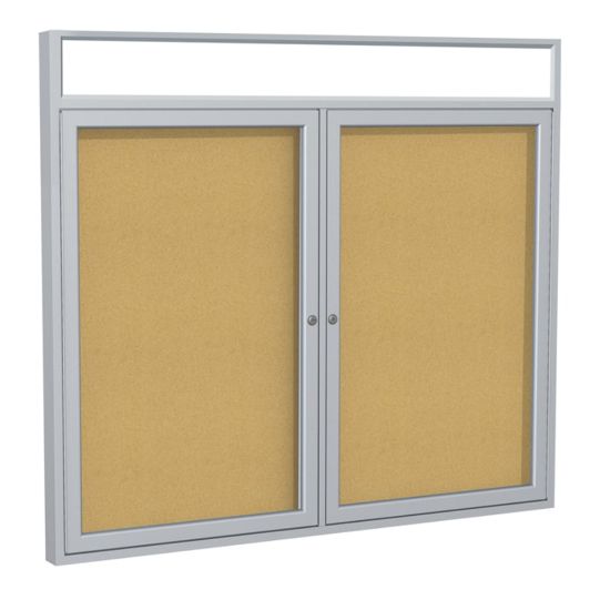 Picture of Ghent Headliner Cork Bulletin Board, 2 Doors, 36in x 48in, Satin Aluminum Frame