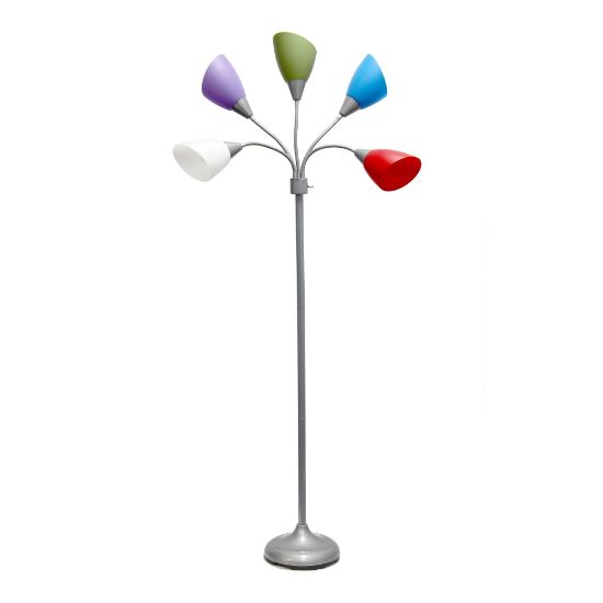 Picture of Simple Designs 5-Light Adjustable Gooseneck Floor Lamp, 67inH, Assorted Bright Shade/Silver Base