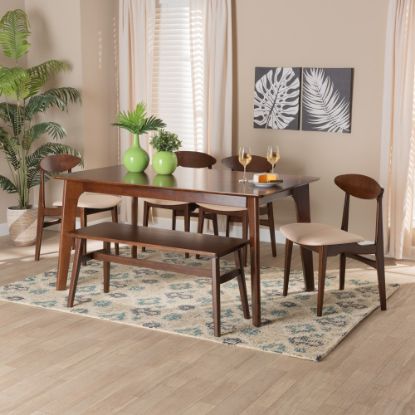 Picture of Baxton Studio Daria 6-Piece Dining Set, 29-15/16inH x 59-1/8inW x 35-7/16inD, Cream/Dark Brown