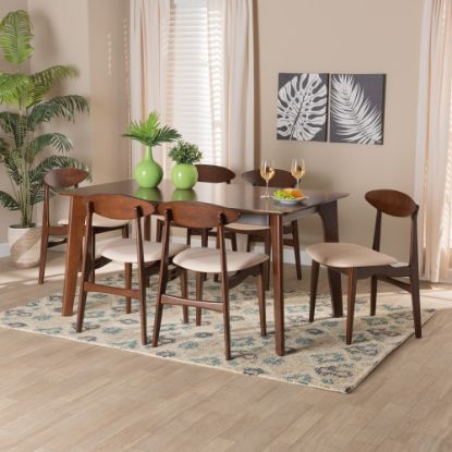 Picture of Baxton Studio Daria 7-Piece Dining Set, 29-15/16inH x 59-1/8inW x 35-7/16inD, Cream/Dark Brown