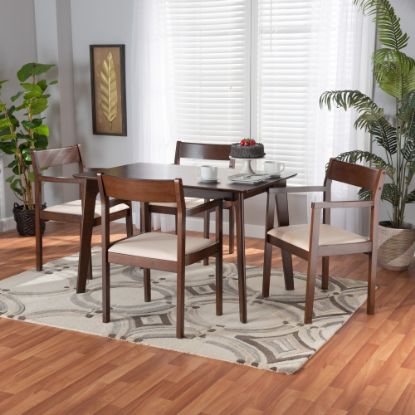 Picture of Baxton Studio Helene 5-Piece Dining Set, 29-15/16inH x 47-1/4inW x 29-1/2inD, Cream/Dark Brown