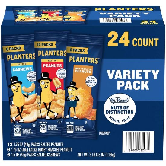 Picture of PLANTERS Peanuts & Cashews Nuts Variety Pack 1.7 oz, 24 Count