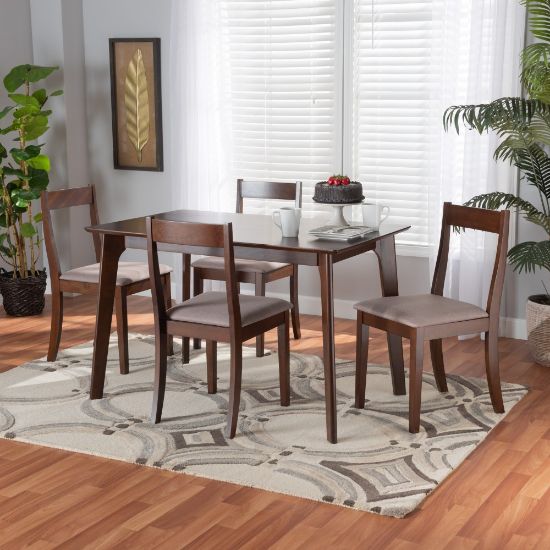 Picture of Baxton Studio Carola 5-Piece Dining Chair Set, 29-15/16inH x 47-1/4inW x 29-1/2inD, Warm Gray/Dark Brown