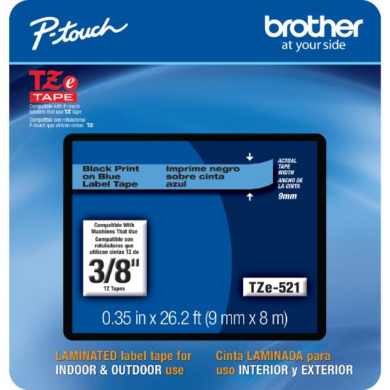 Picture of Brother TZE521CS Genuine P-Touch Laminated Label Tape, 3/8in x 26-1/4ft, Blue/Black