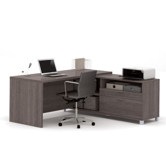 Picture of Bestar Pro-Linea 72inW L-Shaped Corner Desk, Bark Gray