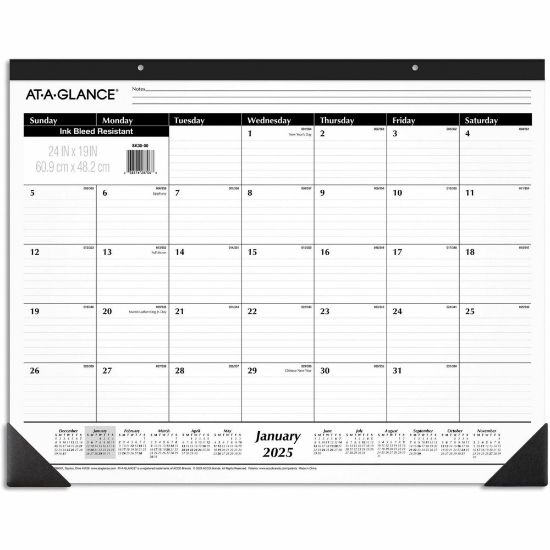 Picture of At-A-Glance Classic Monthly Desk Pad - Monthly - 1 Year - January 2025 - December 2025 - 1 Month Single Page Layout - 24in x 19in Sheet Size - Desktop - White - Paper - 4 / Bundle