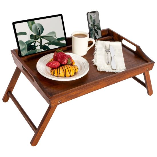 Picture of Rossie Home Media Bed Tray, 13.9inH x 21.8inW x 2.6inD, Java Bamboo