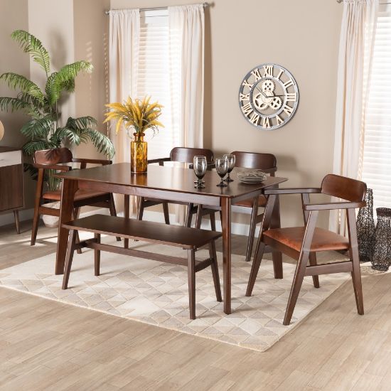 Picture of Baxton Studio Cleo 6-Piece Dining Set, 29-15/16inH x 59-1/8inW x 35-7/16inD, Light Brown/Dark Brown