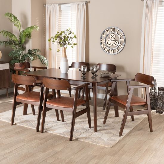 Picture of Baxton Studio Cleo 7-Piece Dining Set, 29-15/16inH x 59-1/8inW x 35-7/16inD, Light Brown/Dark Brown