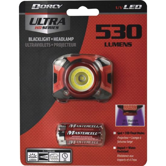 Picture of Dorcy Ultra HD 530 Lumen Headlamp - 530 lm LumenAAA - Battery - Water Resistant - Black, Red - 1 Each