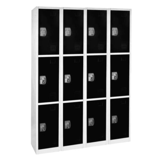 Picture of Alpine Large 3-Tier Steel Lockers, 72inH x 12inW x 12inD, Black, Pack Of 4 Lockers