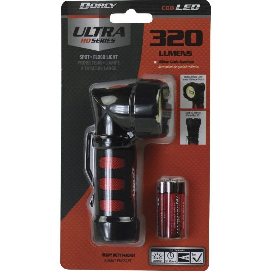 Picture of Dorcy Ultra HD Series COB Swivel Flashlight - LED - 320 lm Lumen - 3 x AAA - Battery - Metal - Impact Resistant - Black, Red - 1 Each