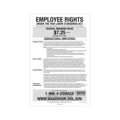 Picture of ComplyRight Federal Specialty Posters, Agricultural Minimum Wage, English, 11in x 17in