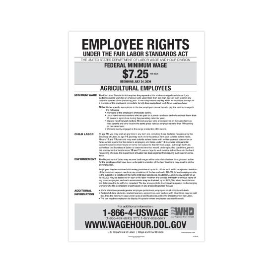 Picture of ComplyRight Federal Specialty Posters, Agricultural Minimum Wage, English, 11in x 17in