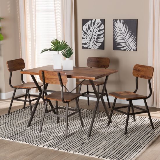 Picture of Baxton Studio Irwin Finished Wood And Metal 5-Piece Dining Set, Walnut Brown/Black