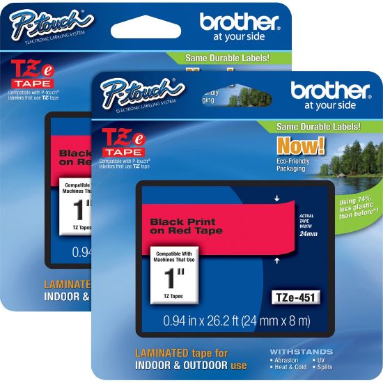 Picture of Brother P-touch TZe Laminated Tape Cartridges - 15/16in Width - Rectangle - Thermal Transfer - Black, Red - 2 / Bundle - Water Resistant - Chemical Resistant, Heat Resistant, Cold Resistant, Fade Resistant, Tearing Resistant