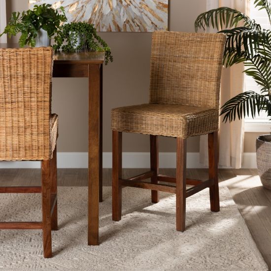 Picture of bali & pari Racquel Natural Rattan And Mahogany Wood Counter Stool, Natural Brown