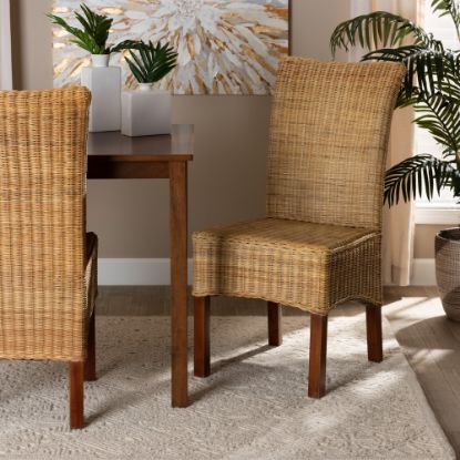 Picture of bali & pari Shamara Natural Rattan And Mahogany Wood Dining Chair, Natural Brown/Walnut Brown