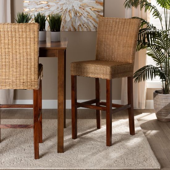 Picture of bali & pari Racquel Natural Rattan And Mahogany Wood Bar Stool, Natural Brown