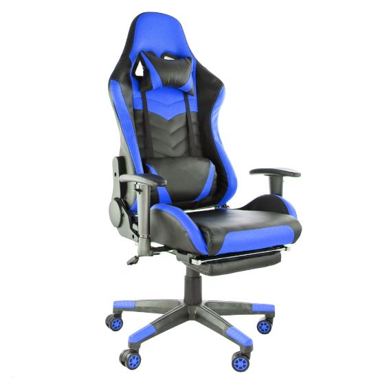 Picture of GameFitz Ergonomic Faux Leather Gaming Chair, Black/Blue