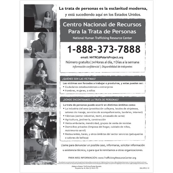 Picture of ComplyRight State Specialty Poster, Human Trafficking, Spanish, Alabama, 8-1/2in x 11in