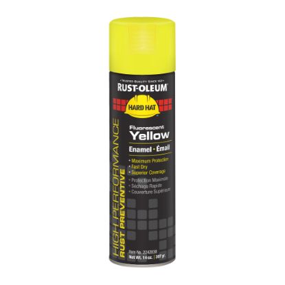 Picture of Rust-Oleum Hard Hat High Performance V2100 System Rust Preventive Enamel Spray Paint, 14 Oz, Gloss Fluorescent Yellow, Case Of 6 Cans