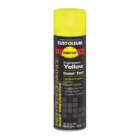 Picture of Rust-Oleum Hard Hat High Performance V2100 System Rust Preventive Enamel Spray Paint, 14 Oz, Gloss Fluorescent Yellow, Case Of 6 Cans