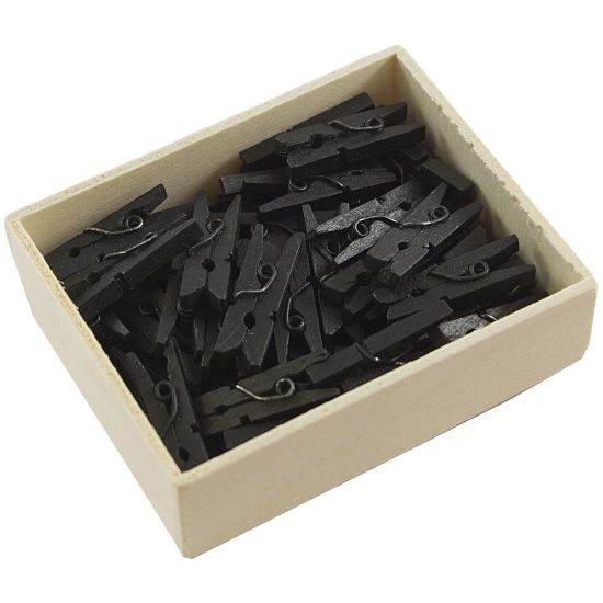 Picture of JAM Paper Wood Clip Clothespins, 7/8in, Black, Box Of 50 Clothespins