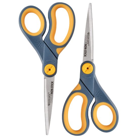 Picture of Westcott Titanium Bonded Non-Stick Scissors, 8in, Pointed, Gray/Yellow, Pack Of 2