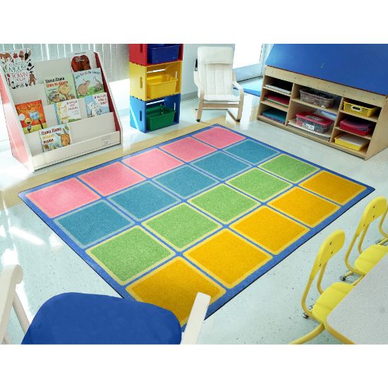 Picture of Joy Carpets Kids Essentials Rectangle Area Rug, Blocks Abound, 5-1/3ft x 7-33/50ft, Pastel