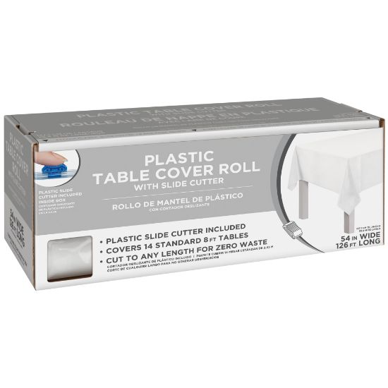 Picture of Amscan Boxed Plastic Table Roll, Frosty White, 54in x 126'