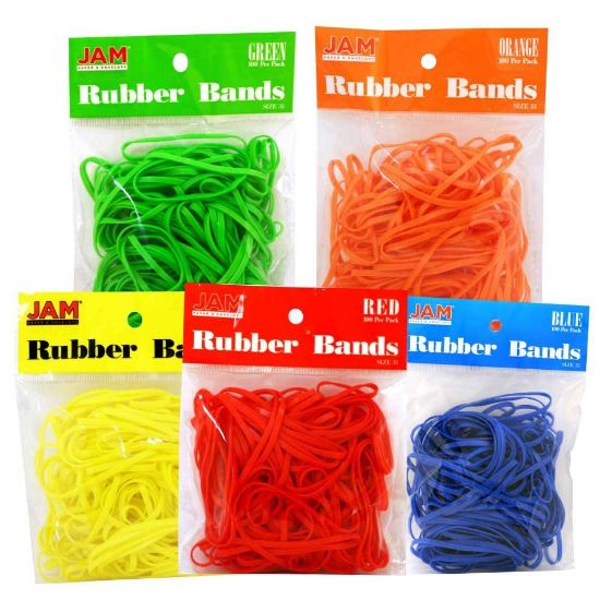 Picture of JAM Paper Rubber Bands, Size 33, Assorted Colors, 100 Rubber Bands Per Bag, Pack Of 5 Bags