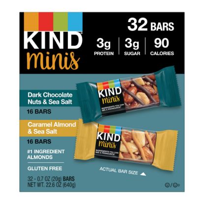 Picture of KIND Minis Dark Chocolate Nuts & Sea Salt and Caramel Almond & Sea Salt Variety, 0.7 oz, 32 Count