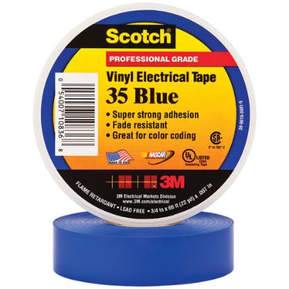 Picture of 3M 35 Color-Coded Vinyl Electrical Tape, 1.5in Core, 0.75in x 66ft, Blue, Pack Of 10