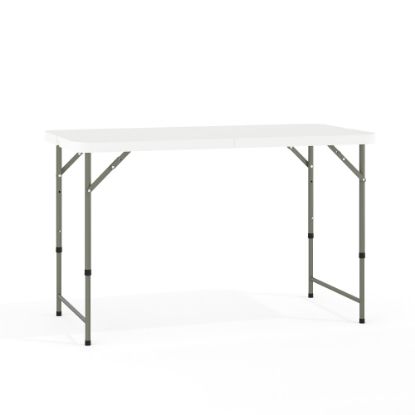 Picture of Flash Furniture Height-Adjustable Bi-Fold Plastic Folding Table, 29-1/4inH x 23-3/4inW x 47-3/4inD, Granite White