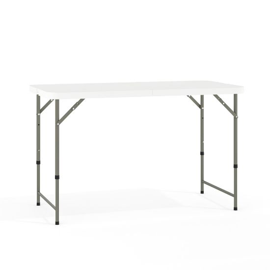 Picture of Flash Furniture Height-Adjustable Bi-Fold Plastic Folding Table, 29-1/4inH x 23-3/4inW x 47-3/4inD, Granite White