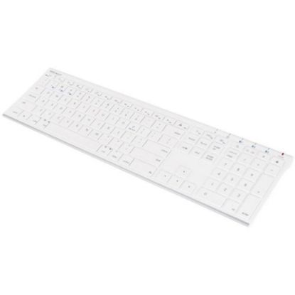 Picture of Macally Quick Switch Bluetooth Keyboard for Three Devices - Wireless Connectivity - Bluetooth - 110 Key Multimedia Hot Key(s) - Computer, Tablet, Smartphone - Mac, PC, Android, iOS, Windows - Scissors Keyswitch - Ice White