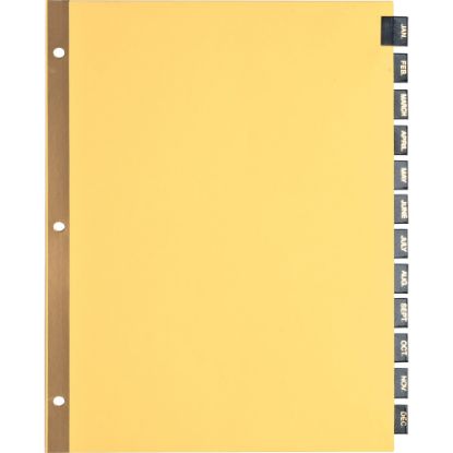 Picture of Sparco Leather Monthly Tab Indexes, 8-1/2in x 11in, Jan-Dec, Buff