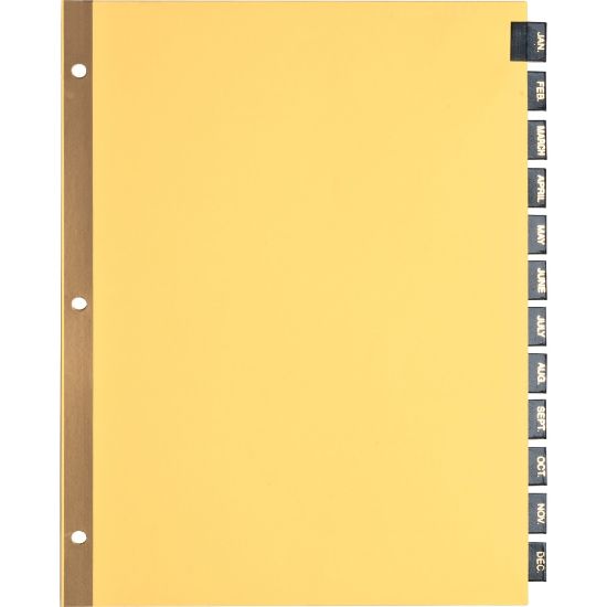 Picture of Sparco Leather Monthly Tab Indexes, 8-1/2in x 11in, Jan-Dec, Buff