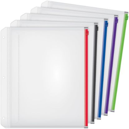 Picture of Cardinal Zipper Binder Pockets - 0.50in Maximum Capacity - 100 x Sheet Capacity - For Letter 8 1/2in x 11in Sheet - 3 x Holes - Ring Binder - Rectangular - Blue, Black, Red, Purple, Green - Poly - 5 / Pack