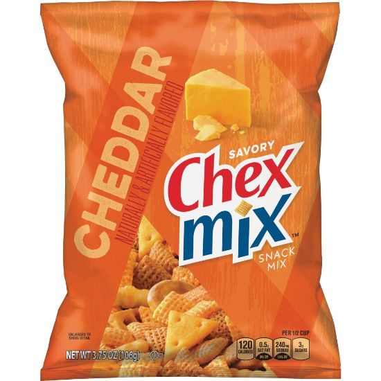 Picture of Chex Mix Cheddar Snack Mix - Cheddar Cheese, Corn, Wheat - 3.75 oz - 8 / Carton