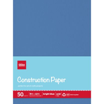 Picture of Office Depot Brand Construction Paper, 9in x 12in, 100% Recycled, Bright Blue, Pack Of 50 Sheets