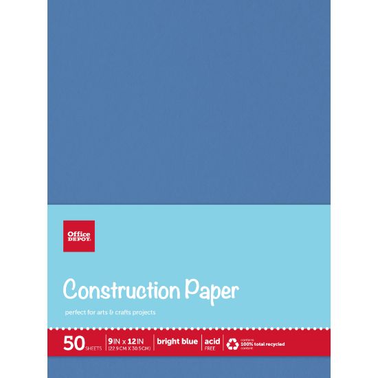 Picture of Office Depot Brand Construction Paper, 9in x 12in, 100% Recycled, Bright Blue, Pack Of 50 Sheets