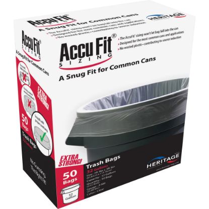 Picture of Heritage Accufit Reprime 32 Gallon Can Liners - 32 gal Capacity - 33in Width x 44in Length - 0.90 mil (23 Micron) Thickness - Low Density - Clear - Linear Low-Density Polyethylene (LLDPE) - 6/Carton - 50 Per Box - Garbage