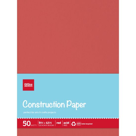 Picture of Office Depot Brand Construction Paper, 9in x 12in, 100% Recycled, Red, Pack Of 50 Sheets