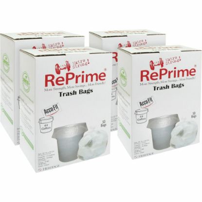 Picture of Heritage RePrime AccuFit 44-gal Can Liners - 44 gal Capacity - 37in Width x 50in Length - 0.90 mil (23 Micron) Thickness - Low Density - Clear - Linear Low-Density Polyethylene (LLDPE) - 4/Carton - 50 Per Box - Garbage