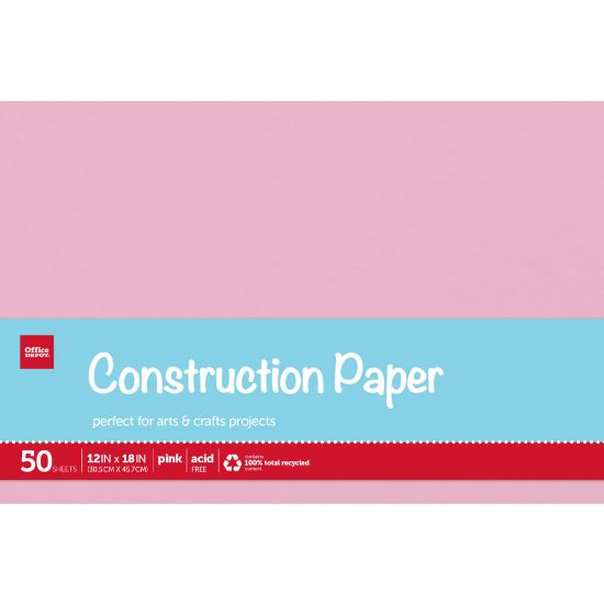 Picture of Office Depot Brand Construction Paper, 12in x 18in, 100% Recycled, Pink, Pack Of 50 Sheets