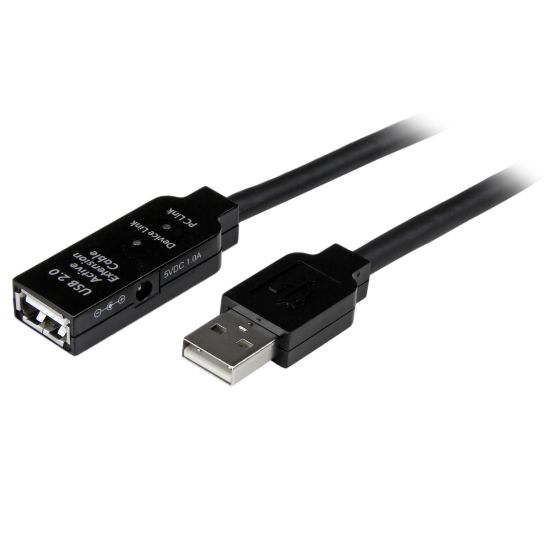 Picture of StarTech.com 10m USB 2.0 Active Extension Cable - M/F - 32.81ft USB Data Transfer Cable - First End: 1 x Type A Male USB - Second End: 1 x Type A Female USB, Second End: 1 x Power - 60 MB/s - Extension Cable - Shielding - Nickel Plated Connector - Black